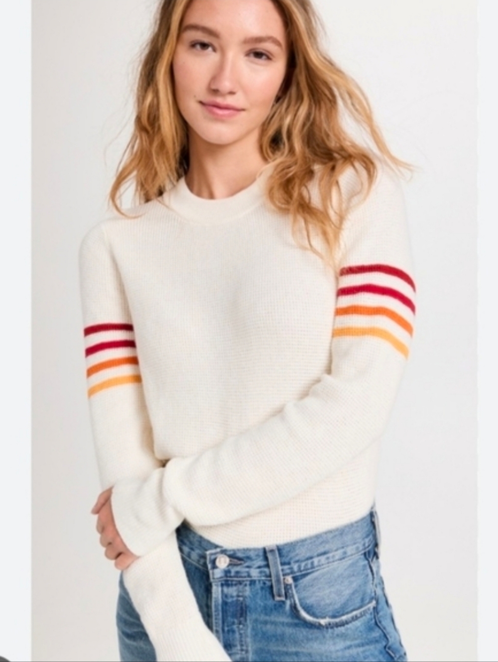 Faherty Sweater, Size XS, Cream Knit, Striped Sleeves